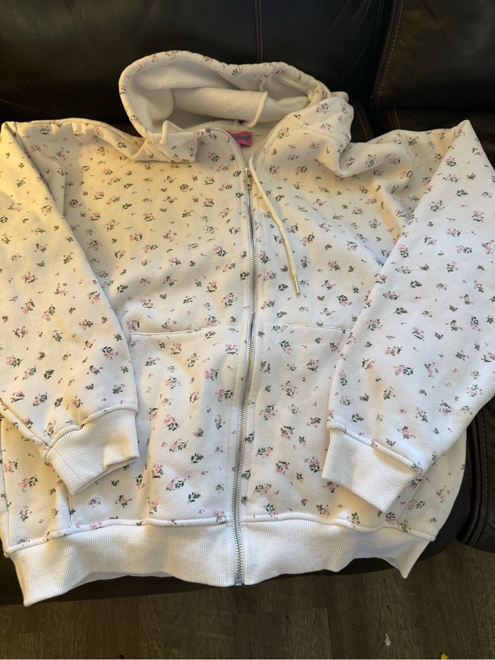 Edikted White Floral Zip Hoodie